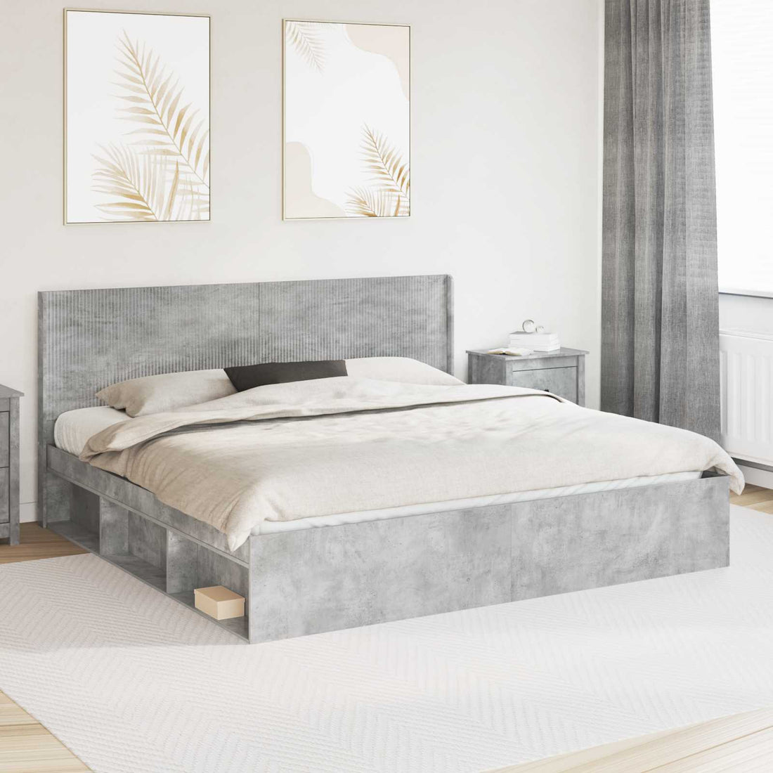 vidaXL Estructura de cama con almacenamiento y cabecero Gris Hormigón