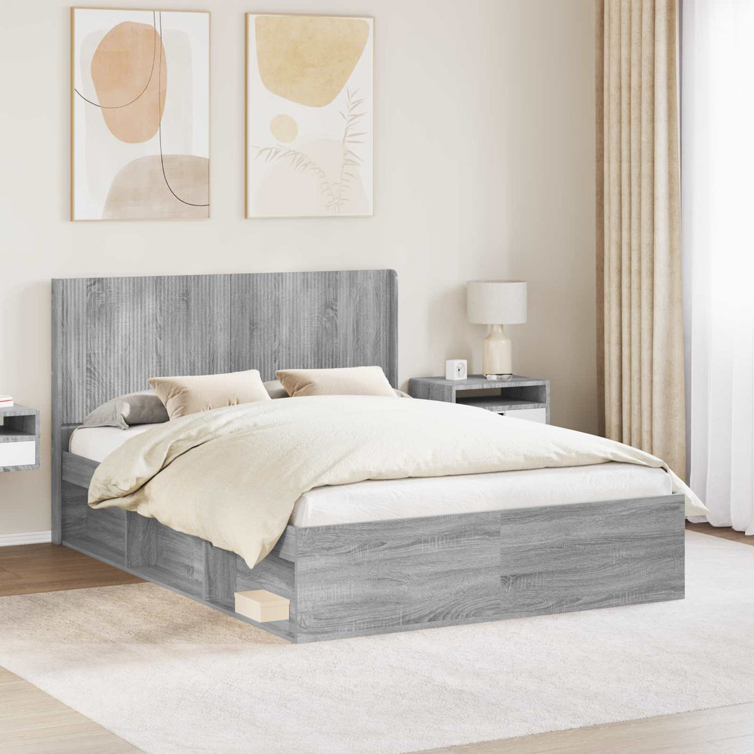 vidaXL Estructura de cama con almacenamiento y cabecero Gris Sonoma