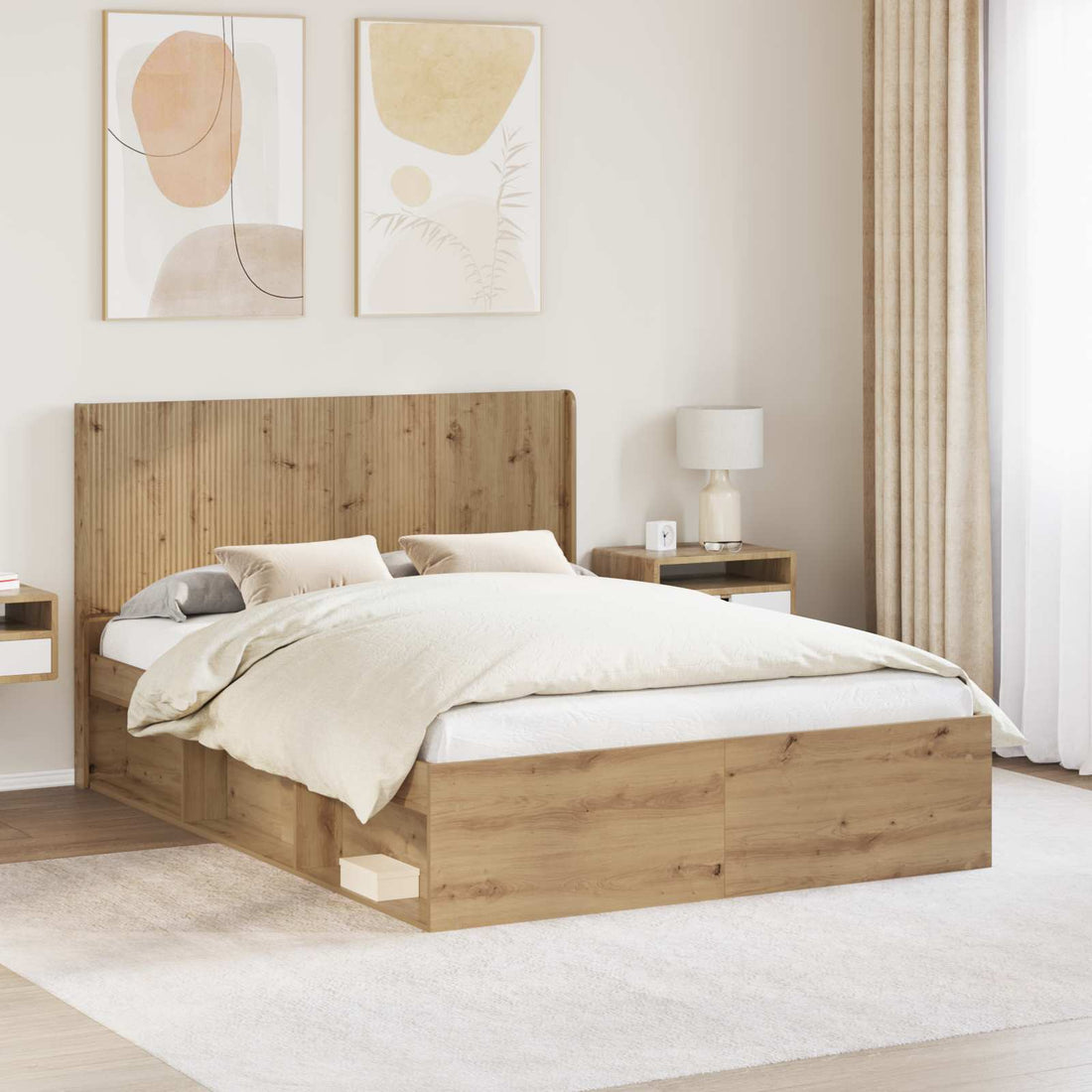 vidaXL Estructura de cama con almacenamiento y cabecero Roble artisan