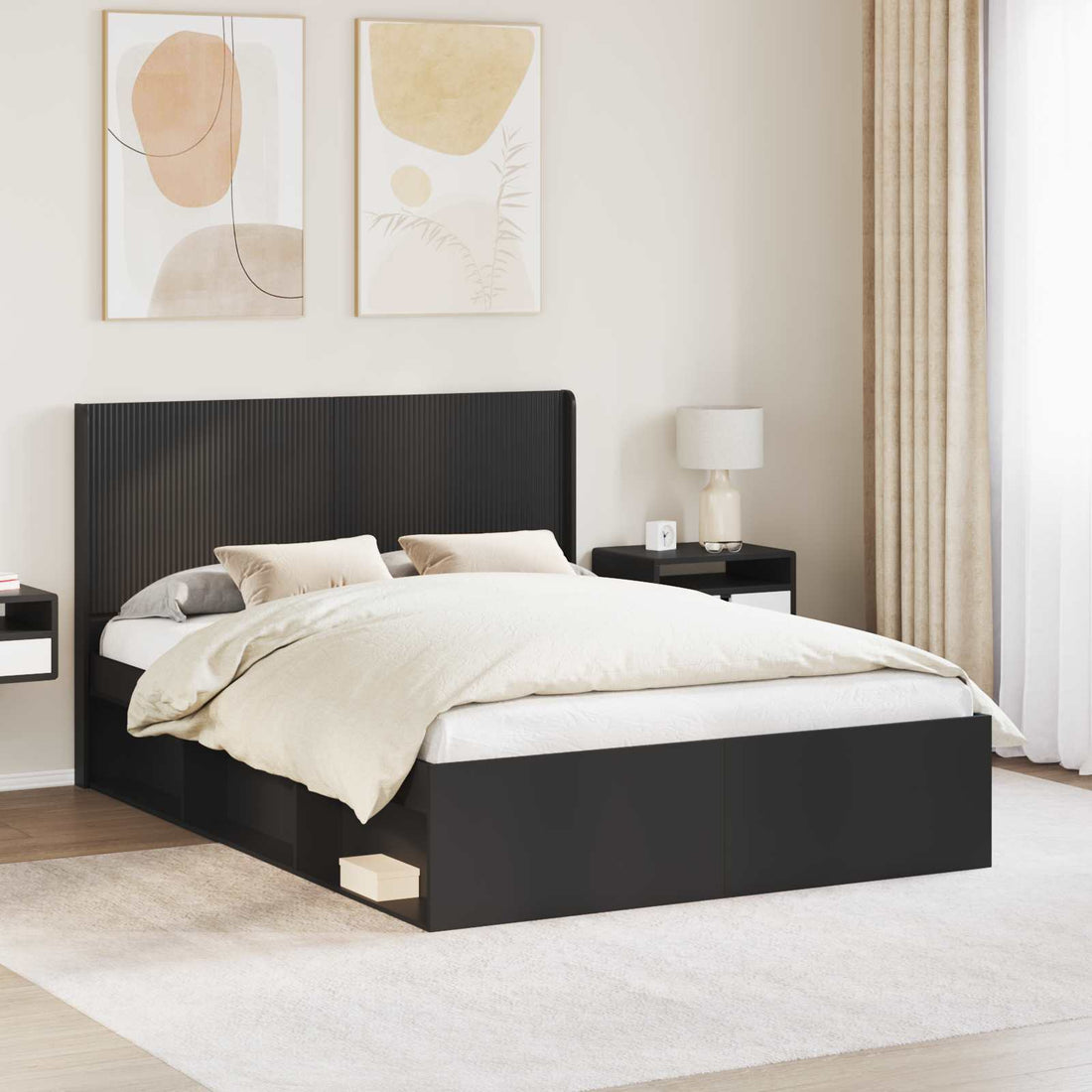 vidaXL Estructura de cama con almacenamiento y cabecero Negro