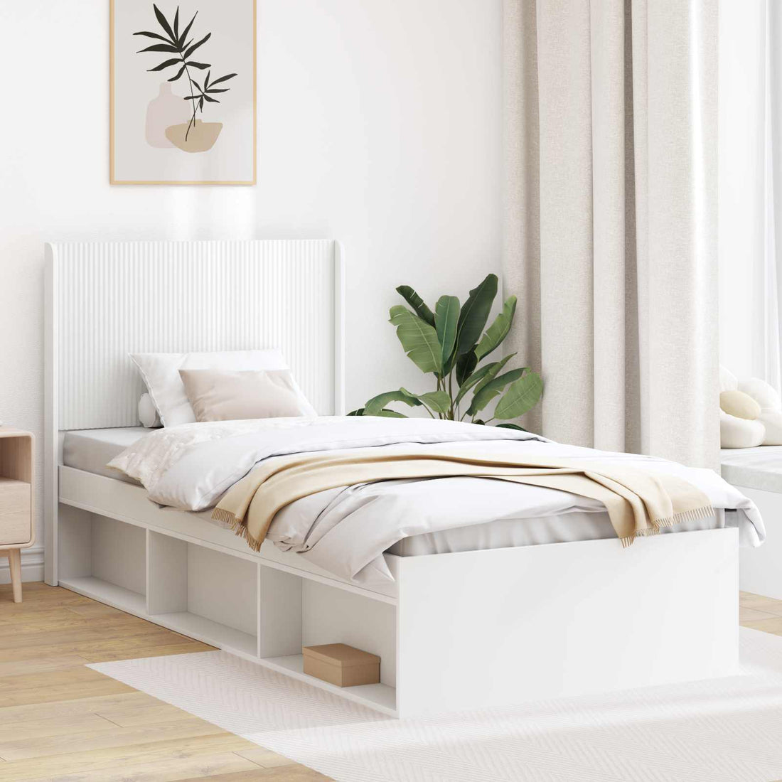 vidaXL Estructura de cama con almacenamiento y cabecero Blanco