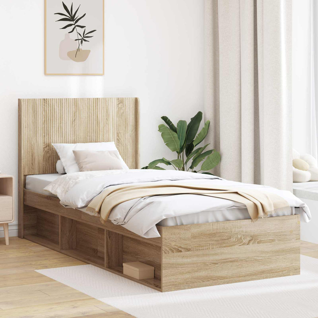 vidaXL Estructura de cama con almacenamiento y cabecero Roble Sonoma