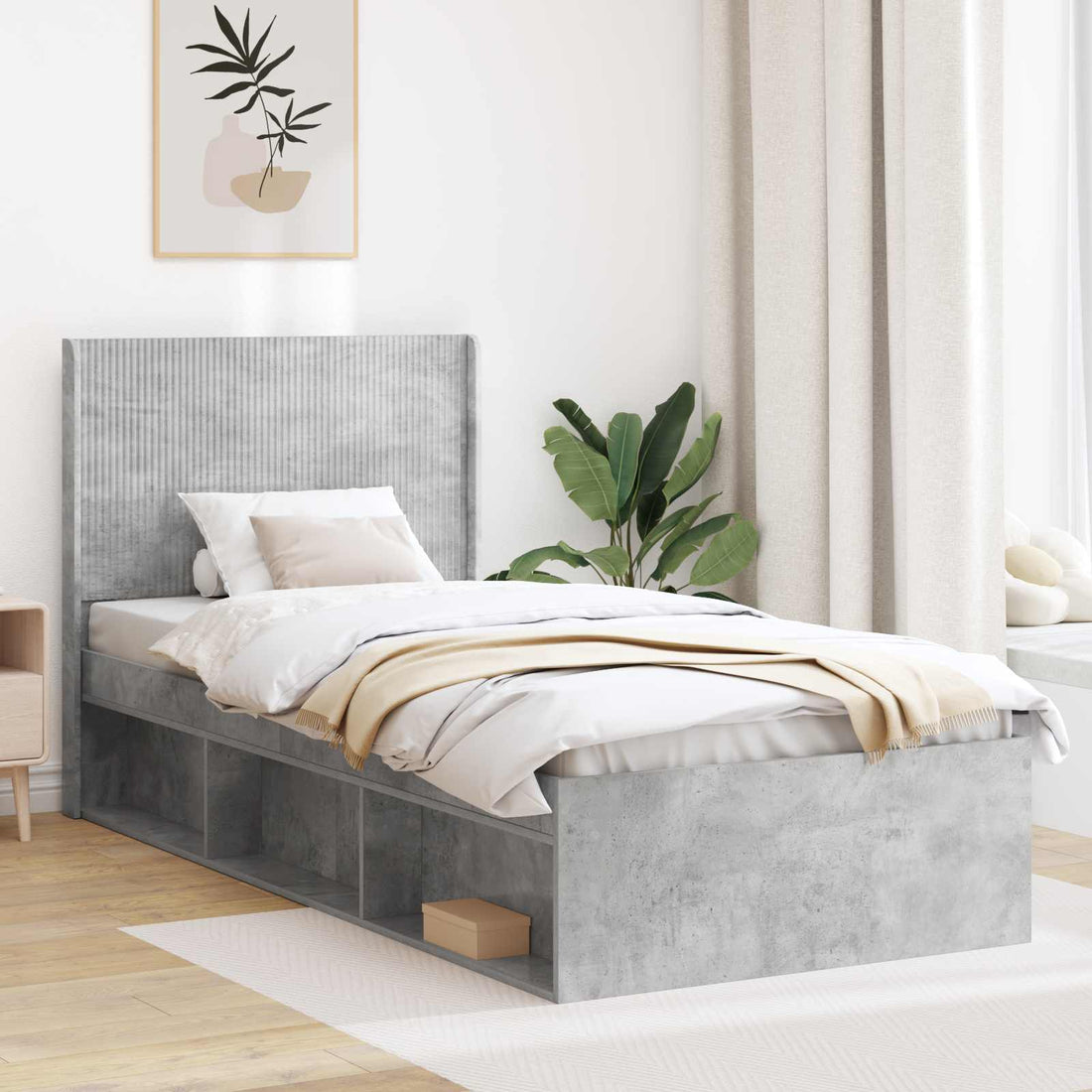 vidaXL Estructura de cama con almacenamiento y cabecero Gris Hormigón