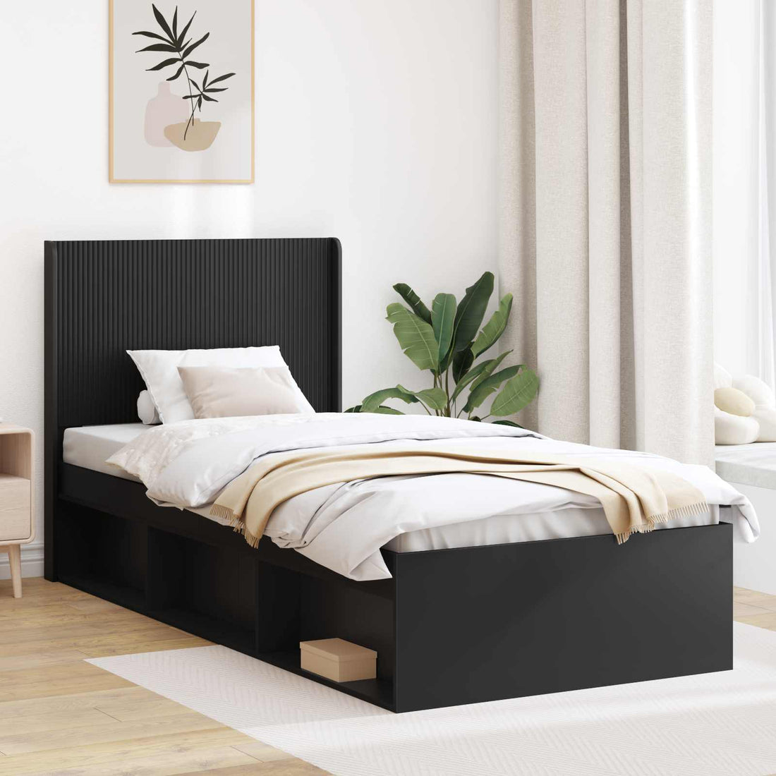 vidaXL Estructura de cama con almacenamiento y cabecero Negro