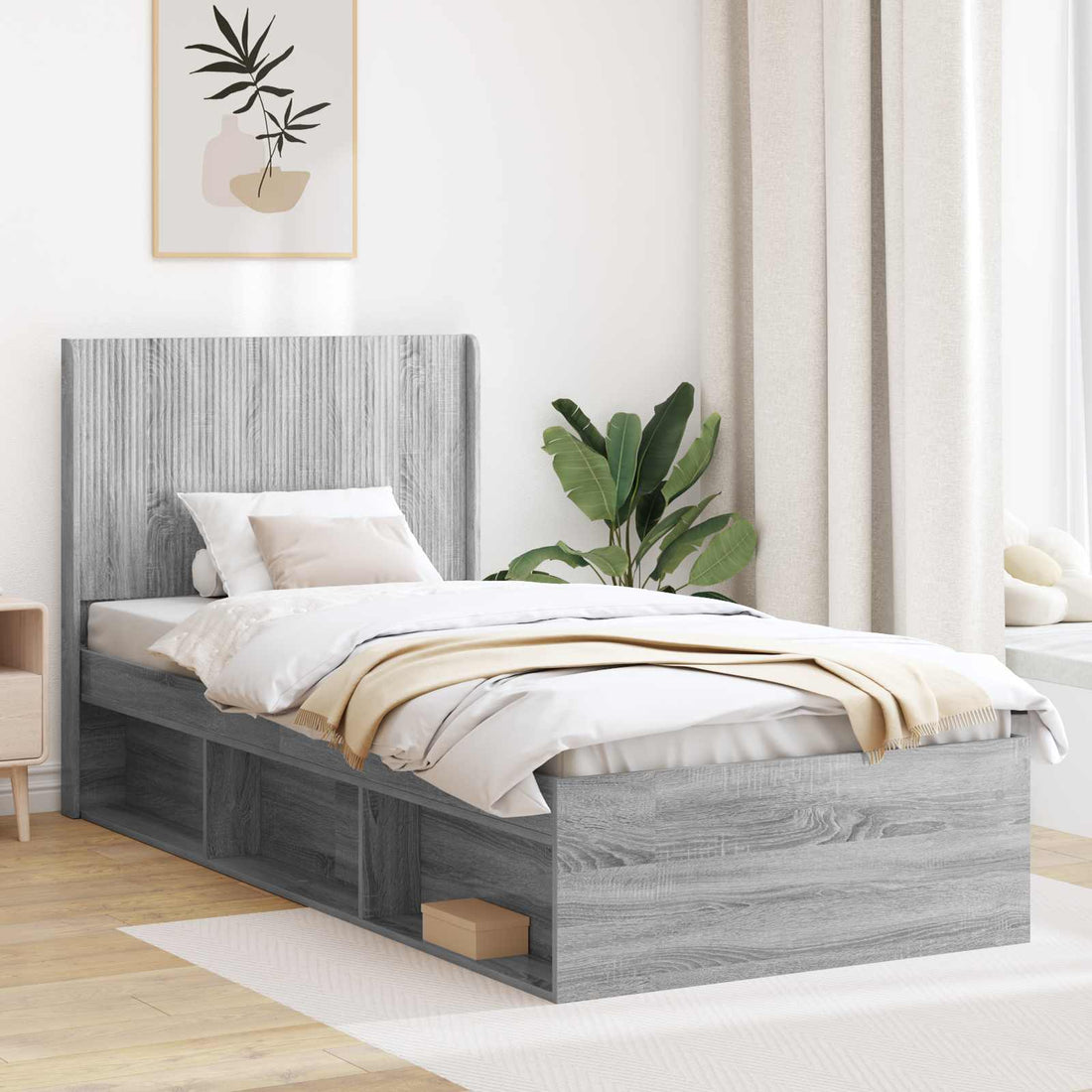 vidaXL Estructura de cama con almacenamiento y cabecero Sonoma gris
