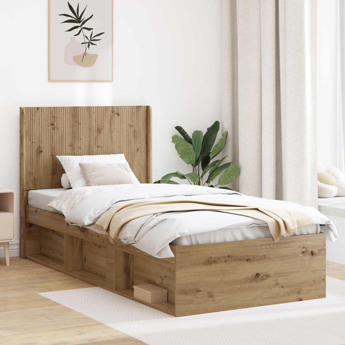 vidaXL Estructura de cama con almacenamiento y cabecero Roble artisan