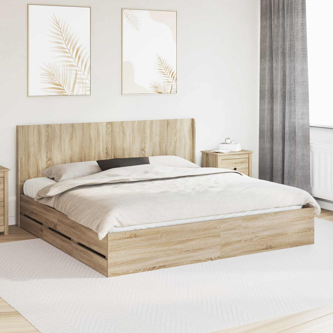 vidaXL Estructura de cama con almacenamiento y cabecero Roble Sonoma