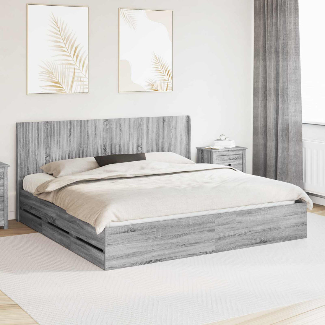 vidaXL Estructura de cama con almacenamiento y cabecero Gris Sonoma