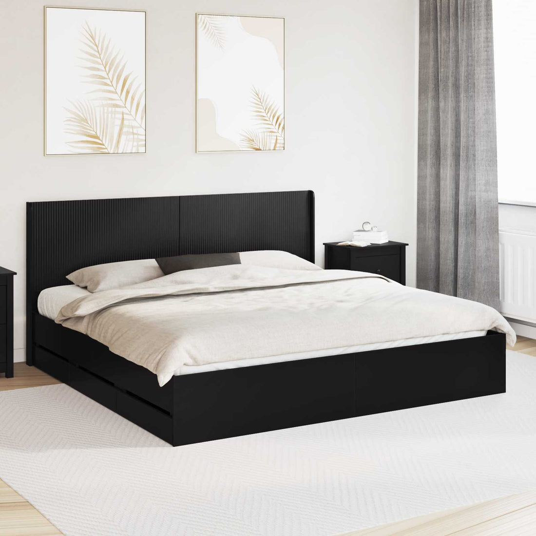vidaXL Estructura de cama con almacenamiento y cabecero Negro