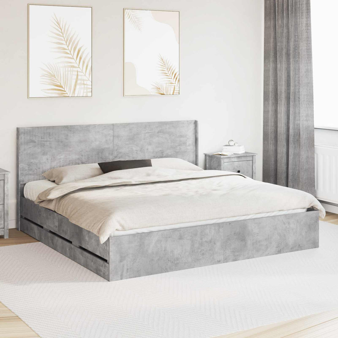 vidaXL Estructura de cama con almacenamiento y cabecero Gris Hormigón