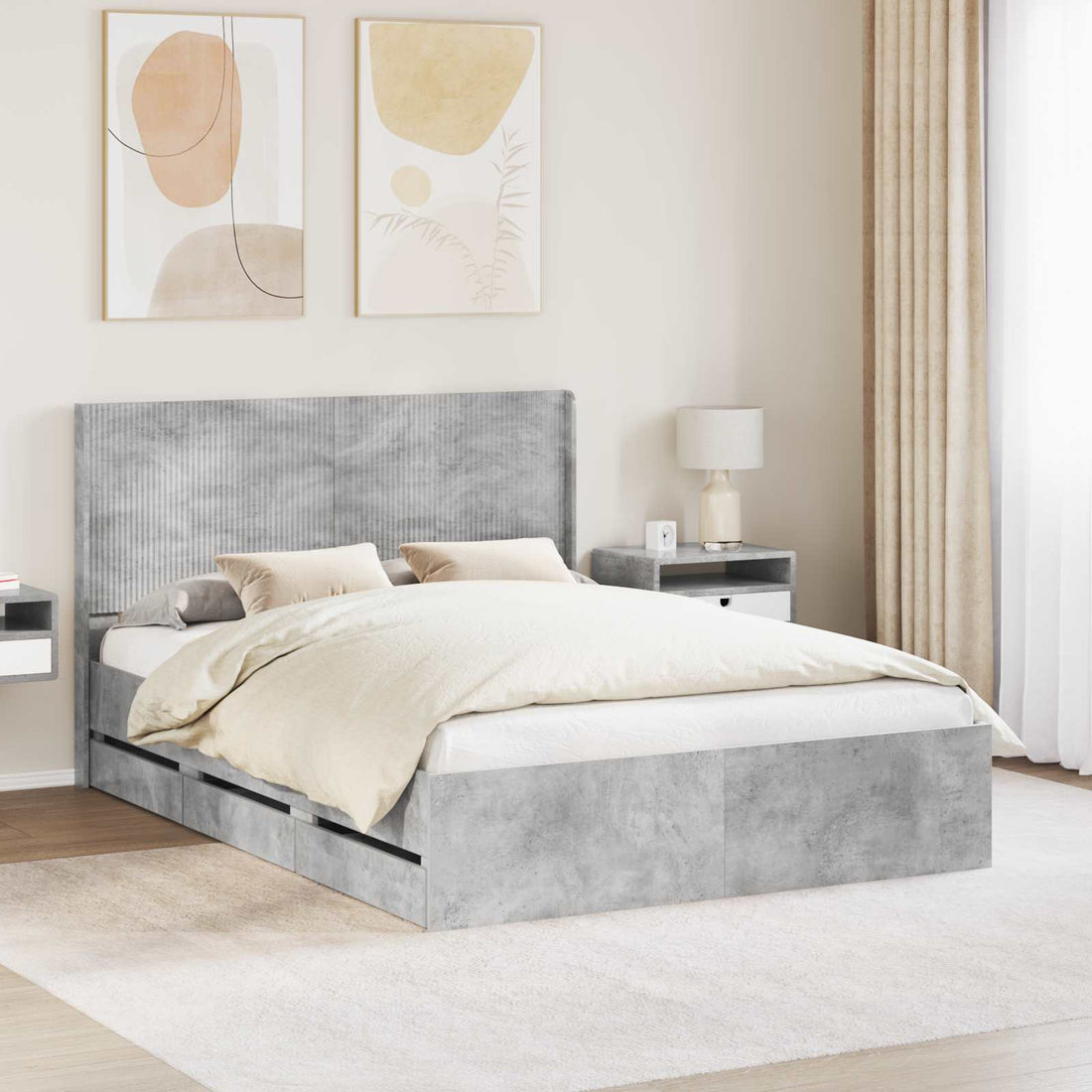 vidaXL Estructura de cama con almacenamiento y cabecero Gris Hormigón