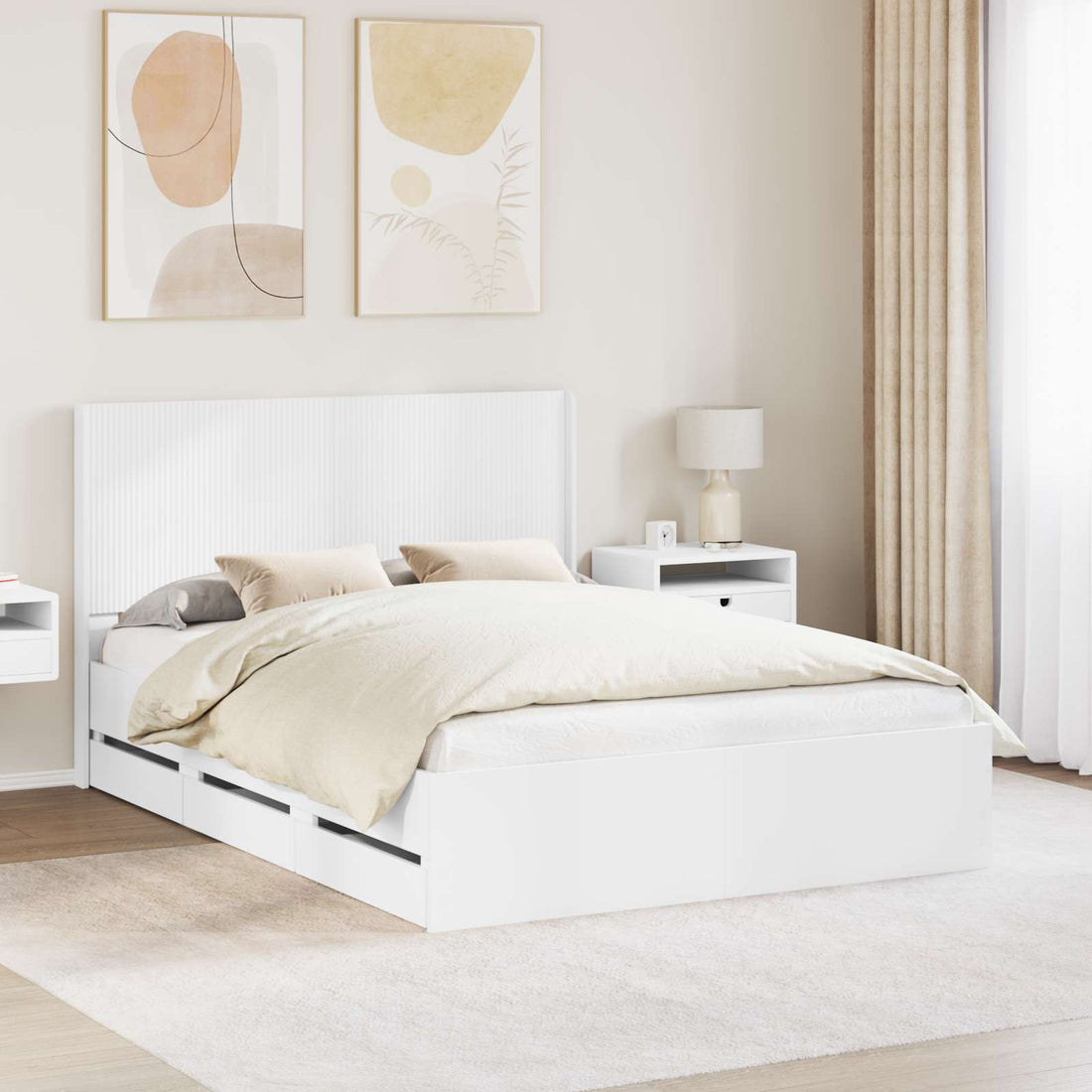 vidaXL Estructura de cama con almacenamiento y cabecero Blanco