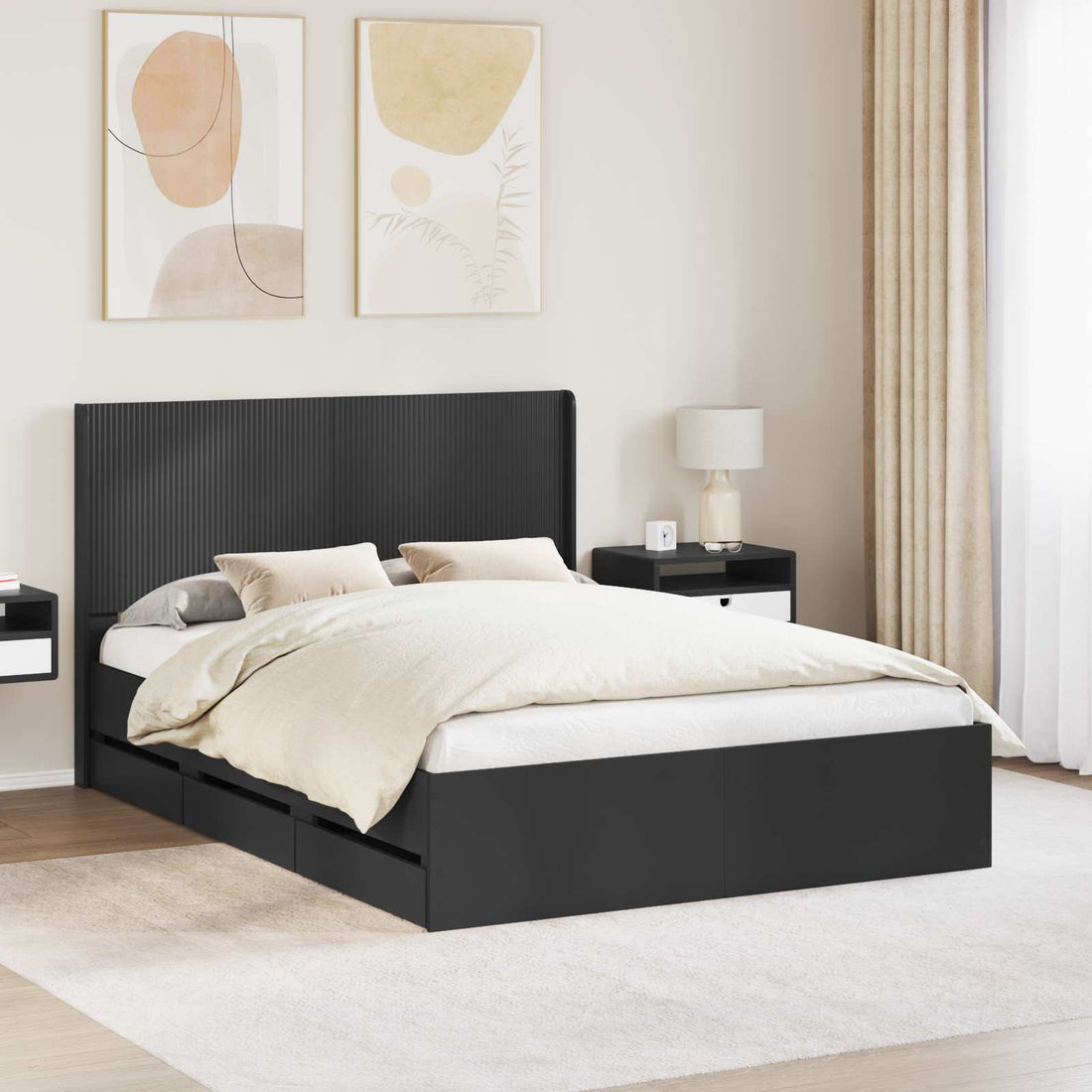 vidaXL Estructura de cama con almacenamiento y cabecero Negro
