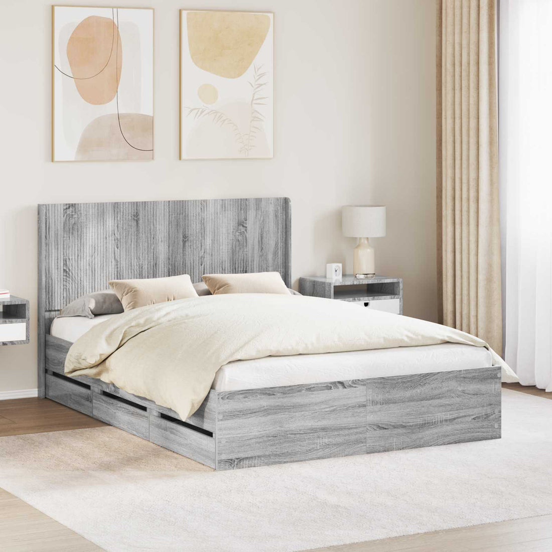vidaXL Estructura de cama con almacenamiento y cabecero Gris Sonoma