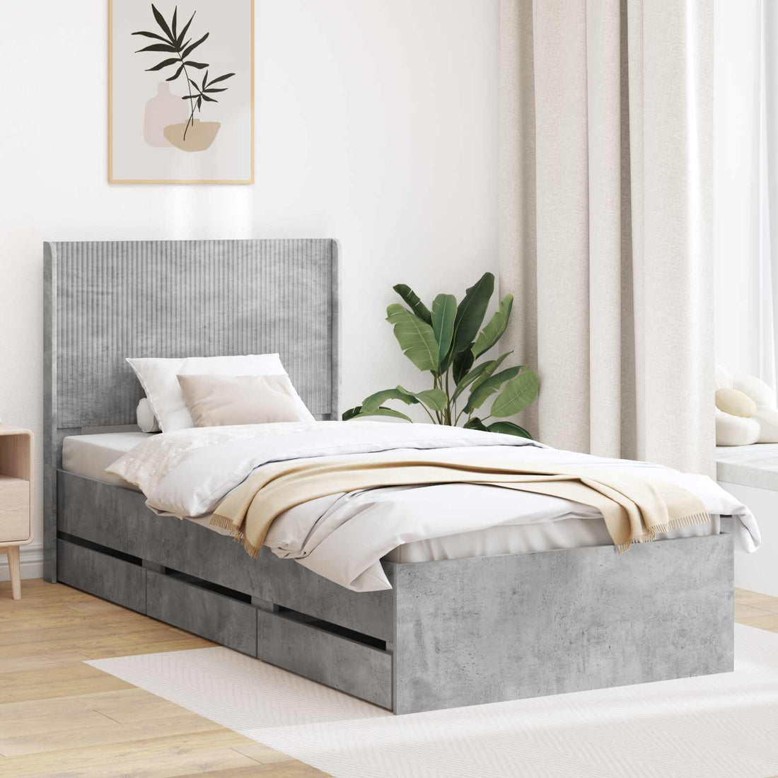 vidaXL Estructura de cama con almacenamiento y cabecero Gris Hormigón