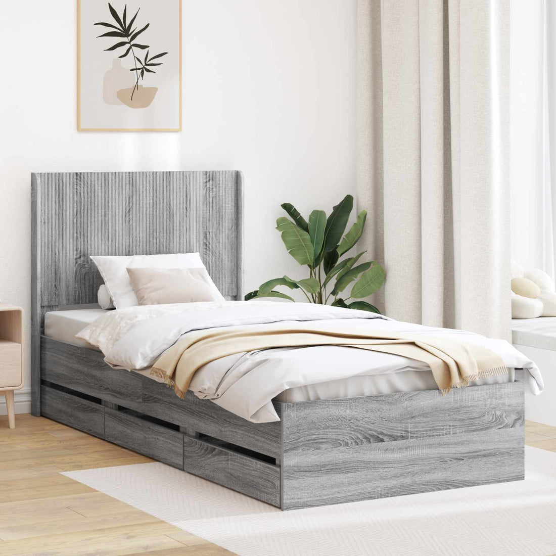 vidaXL Estructura de cama con almacenamiento y cabecero Gris Sonoma