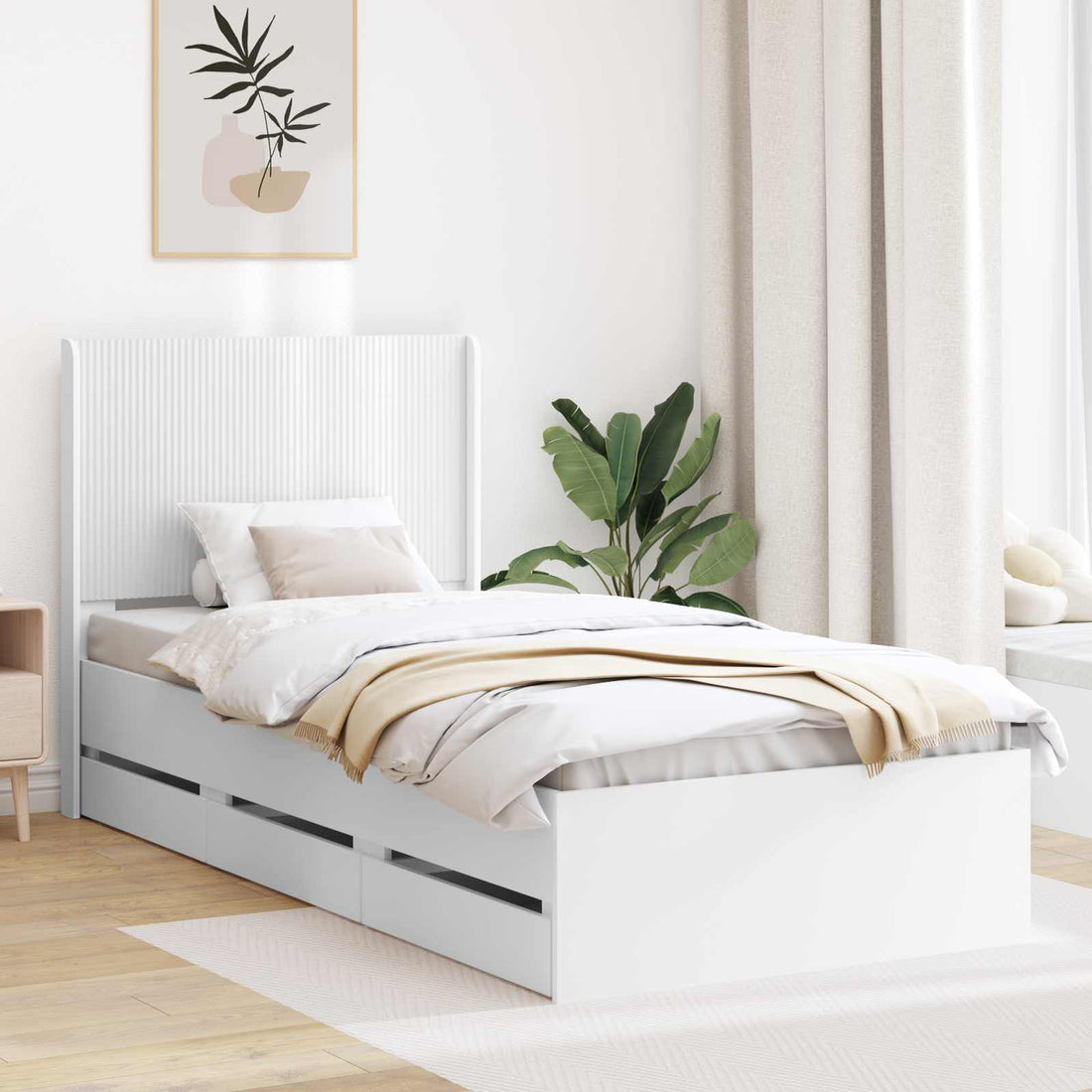 vidaXL Estructura de cama con almacenamiento y cabecero Blanco
