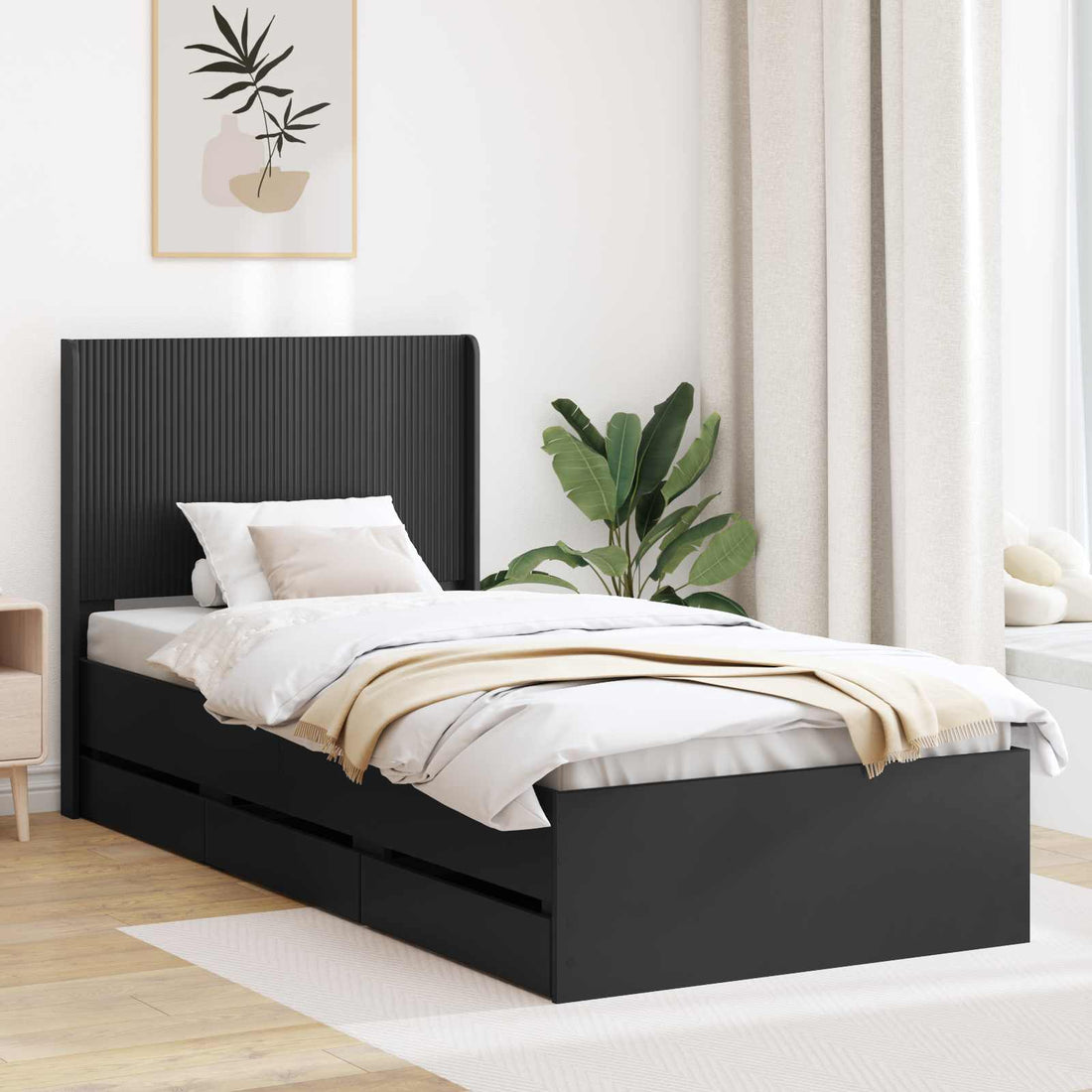 vidaXL Estructura de cama con almacenamiento y cabecero Negro