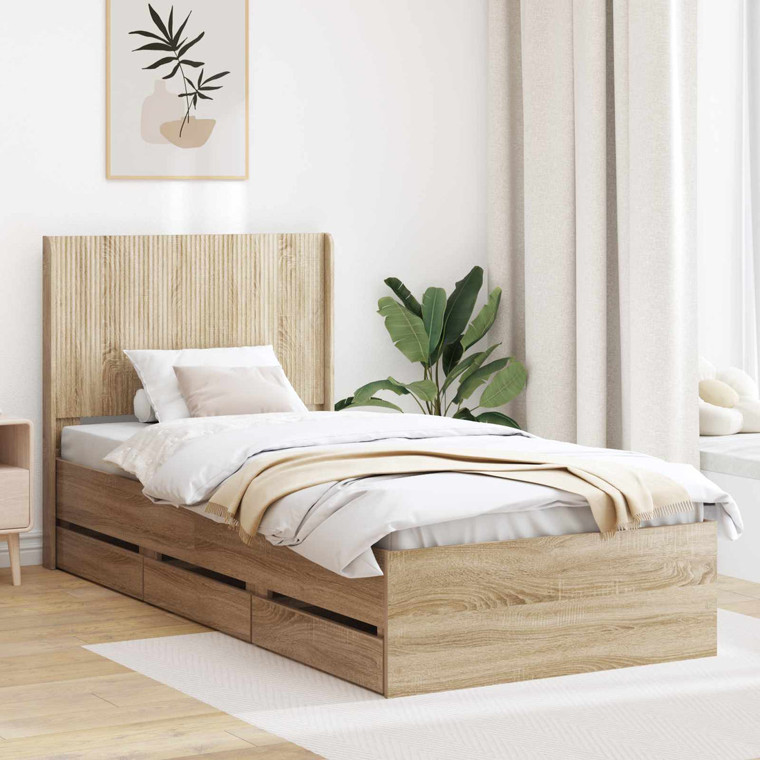 vidaXL Estructura de cama con almacenamiento y cabecero Roble Sonoma