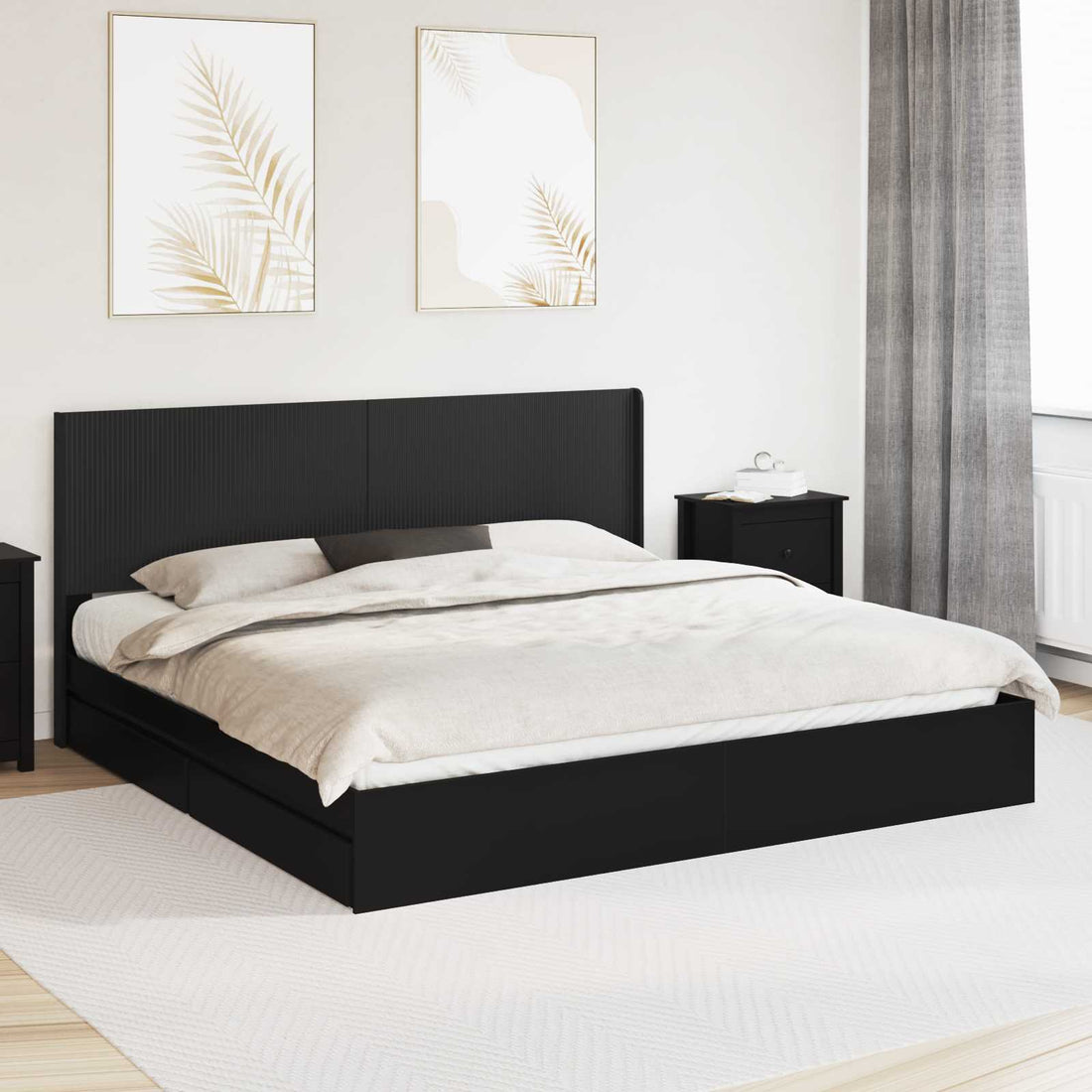 vidaXL Estructura de cama con almacenamiento y cabecero Negro