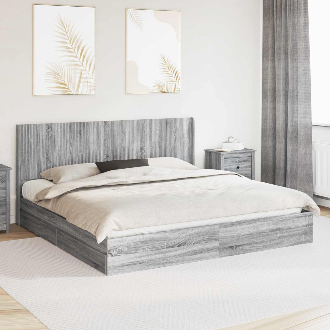 vidaXL Estructura de cama con almacenamiento y cabecero Gris Sonoma