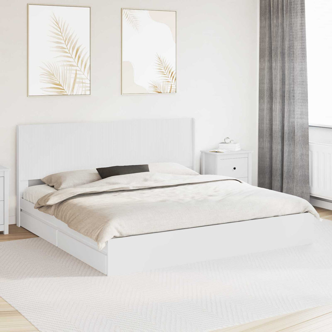 vidaXL Estructura de cama con almacenamiento y cabecero Blanco