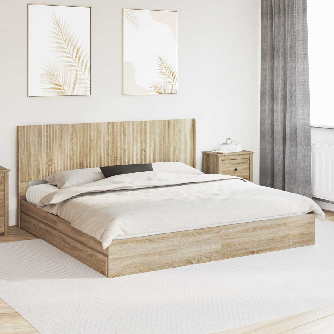 vidaXL Estructura de cama con almacenamiento y cabecero Roble Sonoma