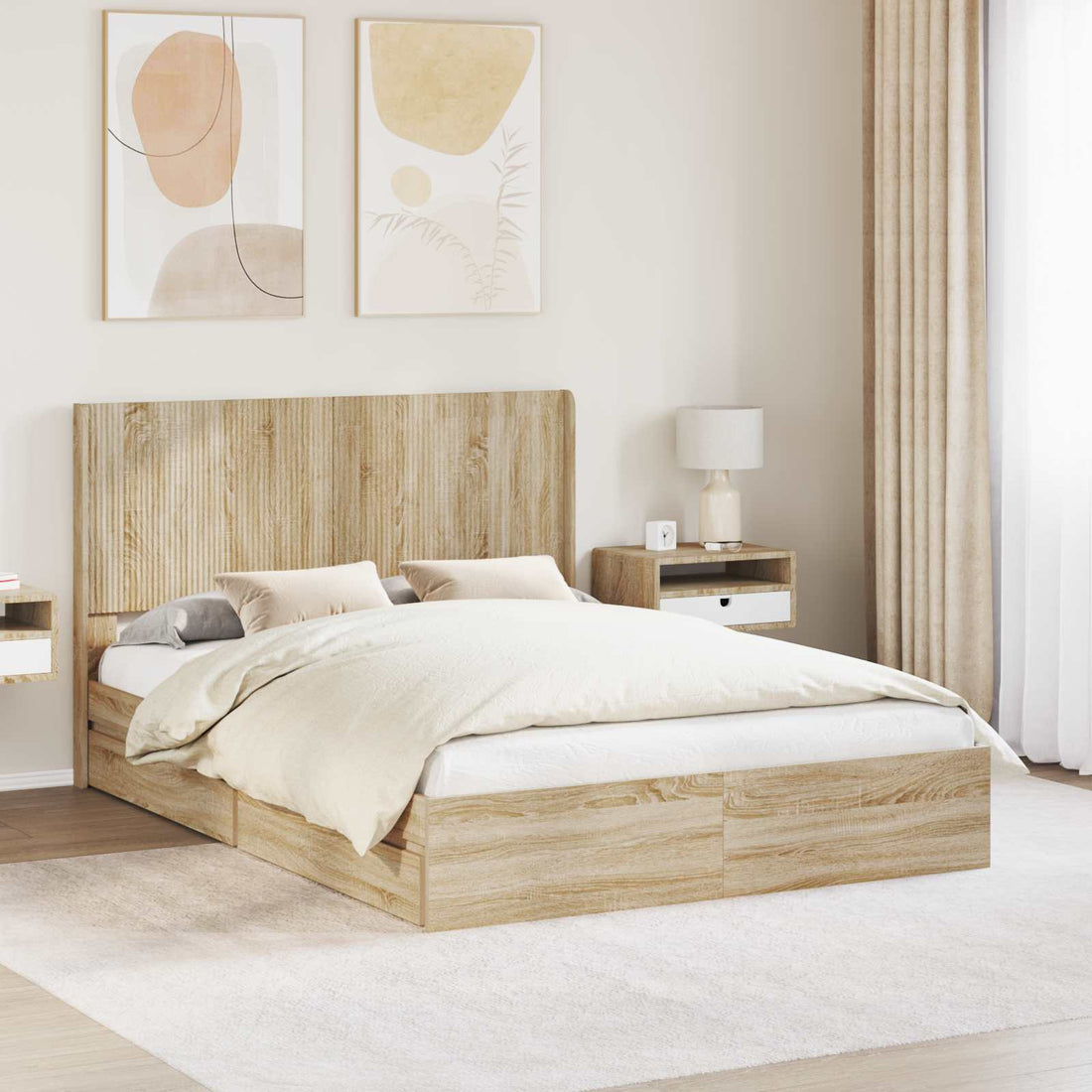 vidaXL Estructura de cama con almacenamiento y cabecero Roble Sonoma