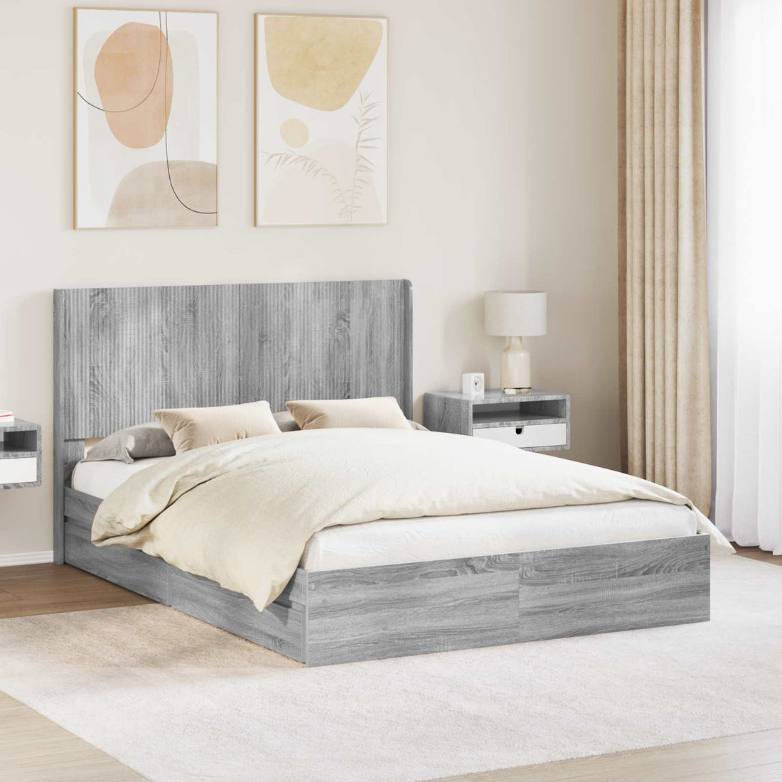 vidaXL Estructura de cama con almacenamiento y cabecero Sonoma gris
