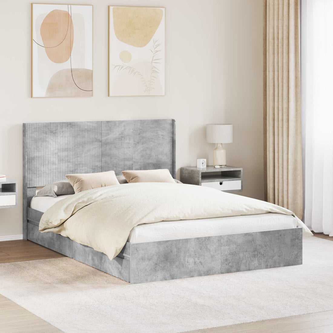 vidaXL Estructura de cama con almacenamiento y cabecero Gris Hormigón