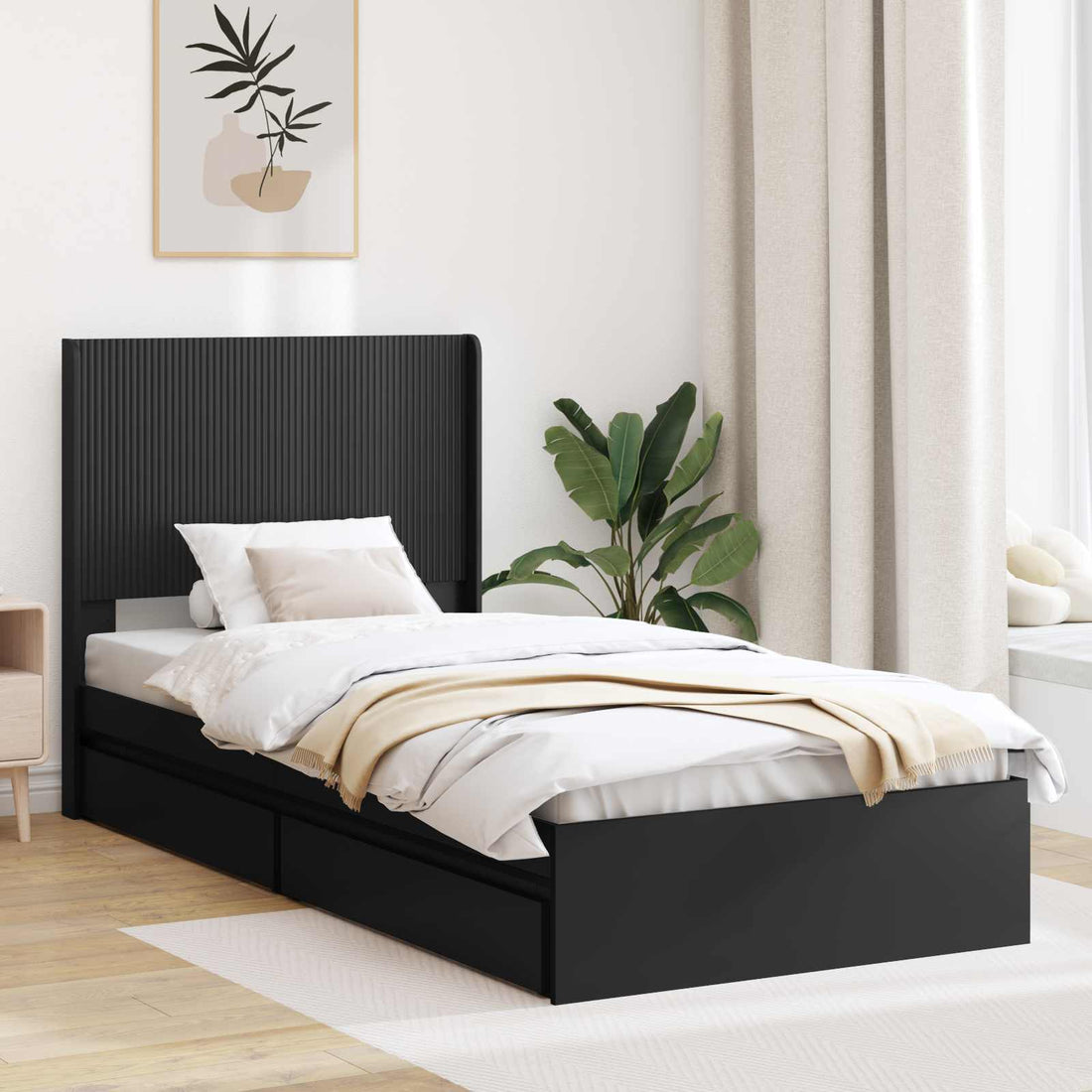vidaXL Estructura de cama con almacenamiento y cabecero Negro
