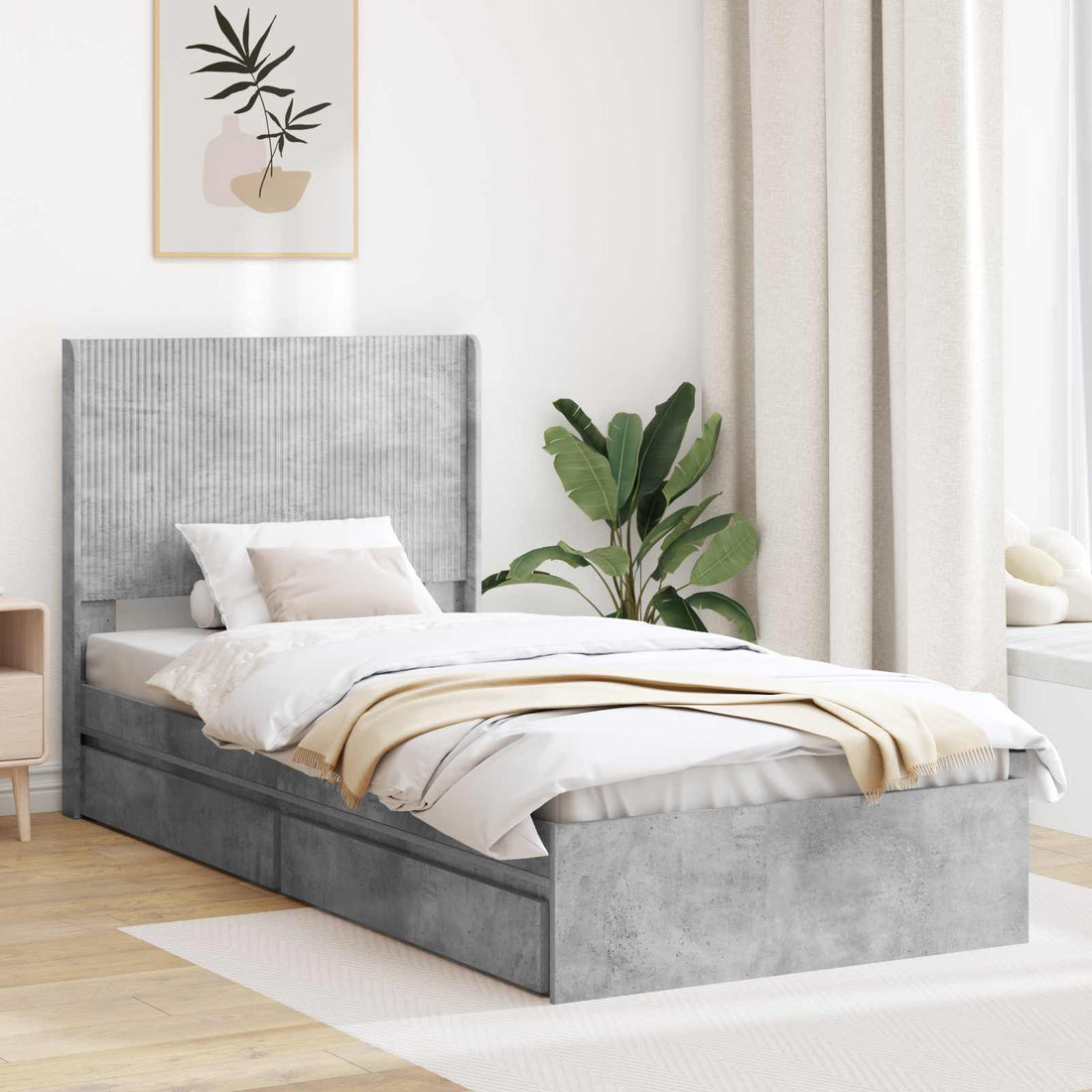 vidaXL Estructura de cama con almacenamiento y cabecero Gris Hormigón