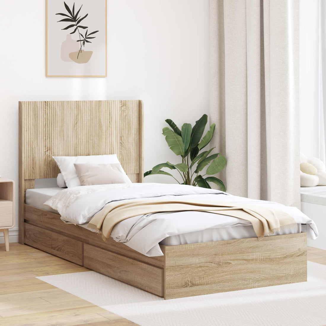 vidaXL Estructura de cama con almacenamiento y cabecero Roble Sonoma