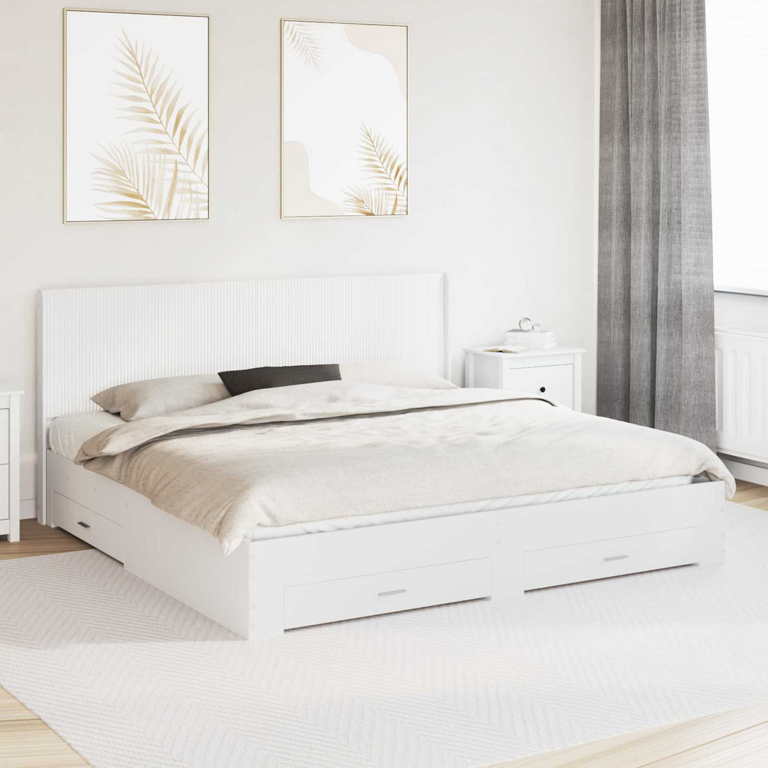 vidaXL Estructura de cama con almacenamiento y cabecero Blanco