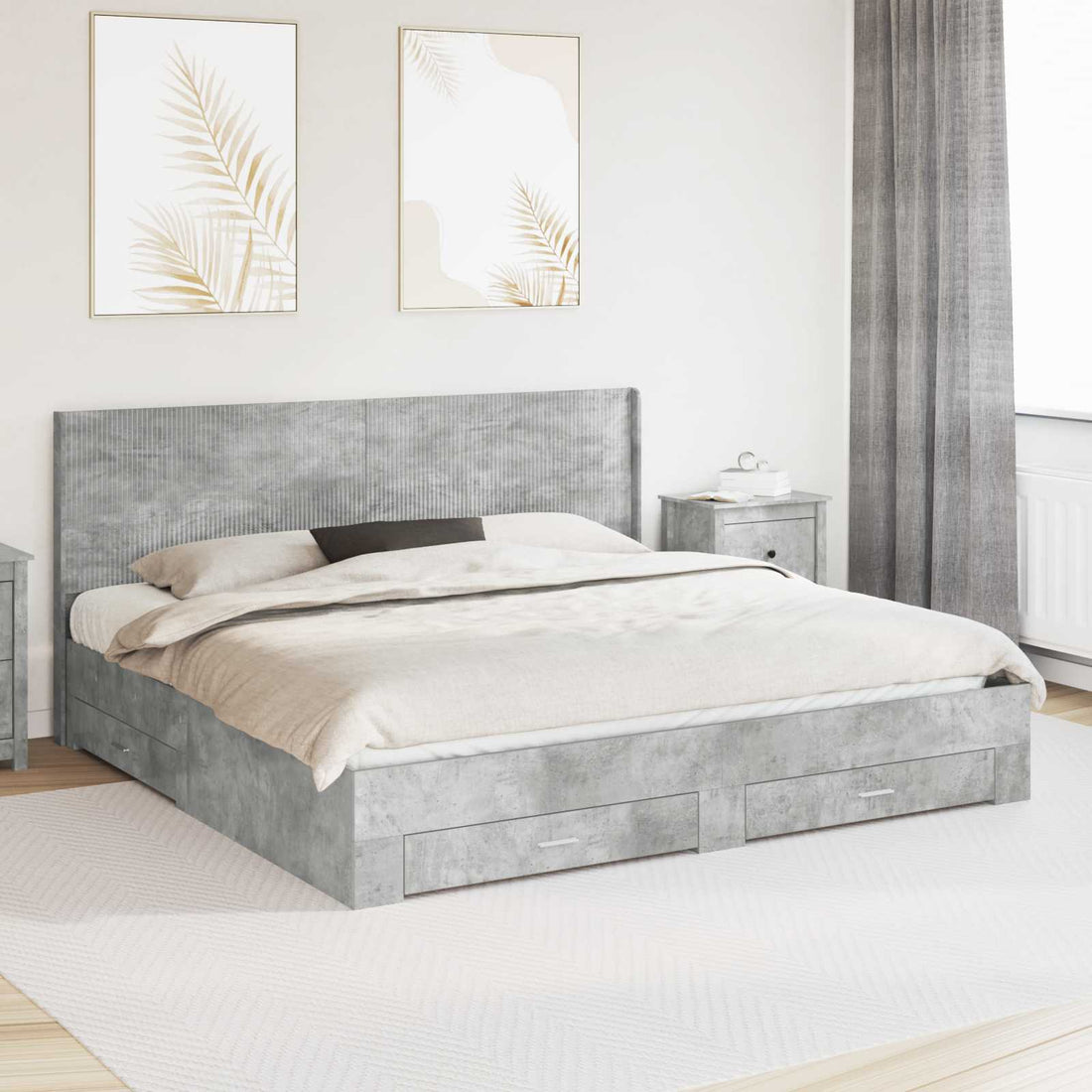 vidaXL Estructura de cama con almacenamiento y cabecero Gris Hormigón