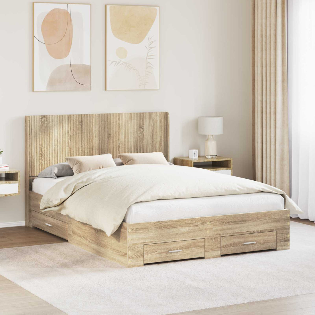vidaXL Estructura de cama con almacenamiento y cabecero Roble Sonoma