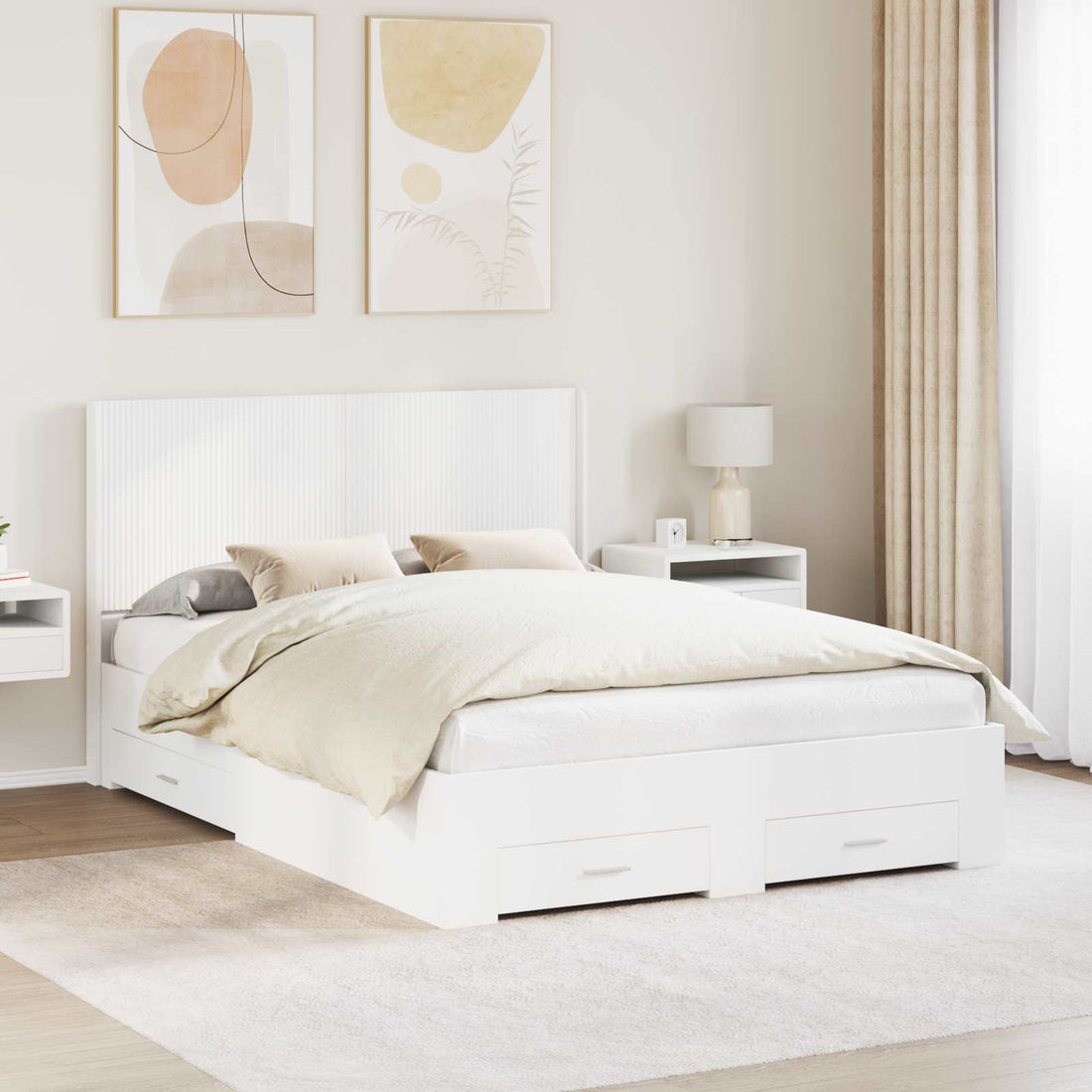 vidaXL Estructura de cama con almacenamiento y cabecero Blanco