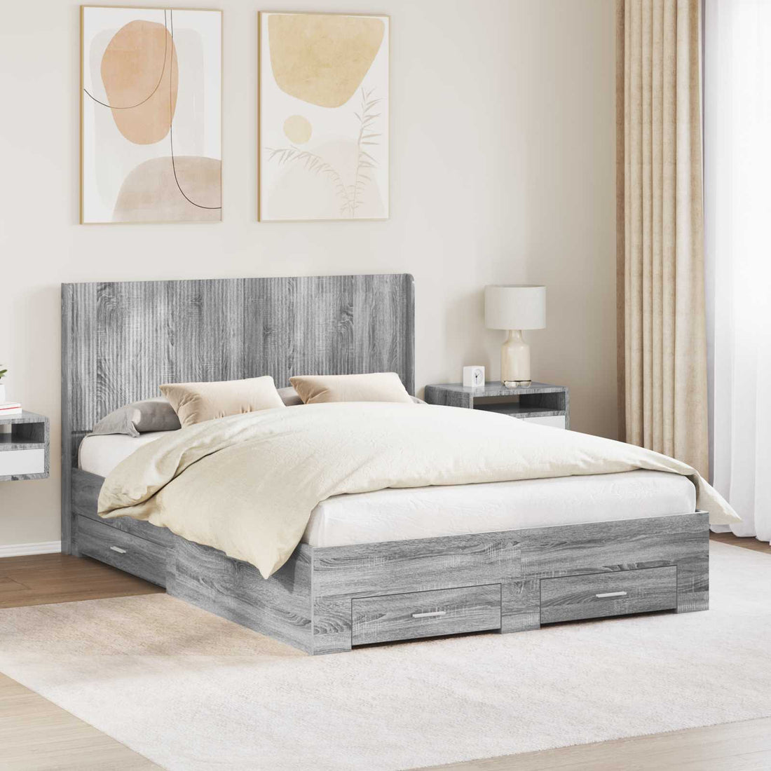 vidaXL Estructura de cama con almacenamiento y cabecero Sonoma gris