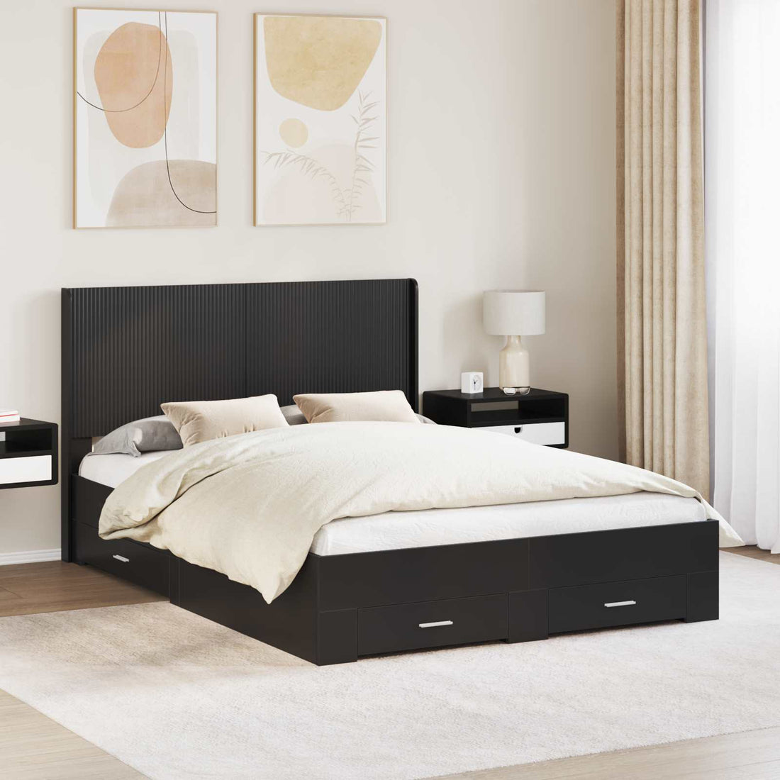 vidaXL Estructura de cama con almacenamiento y cabecero Negro