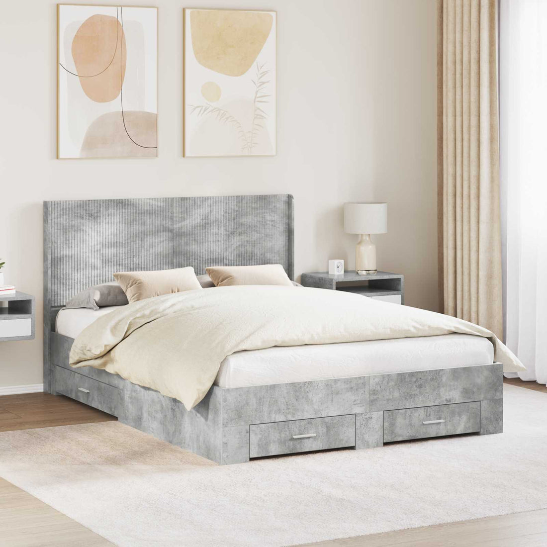 vidaXL Estructura de cama con almacenamiento y cabecero Gris Hormigón