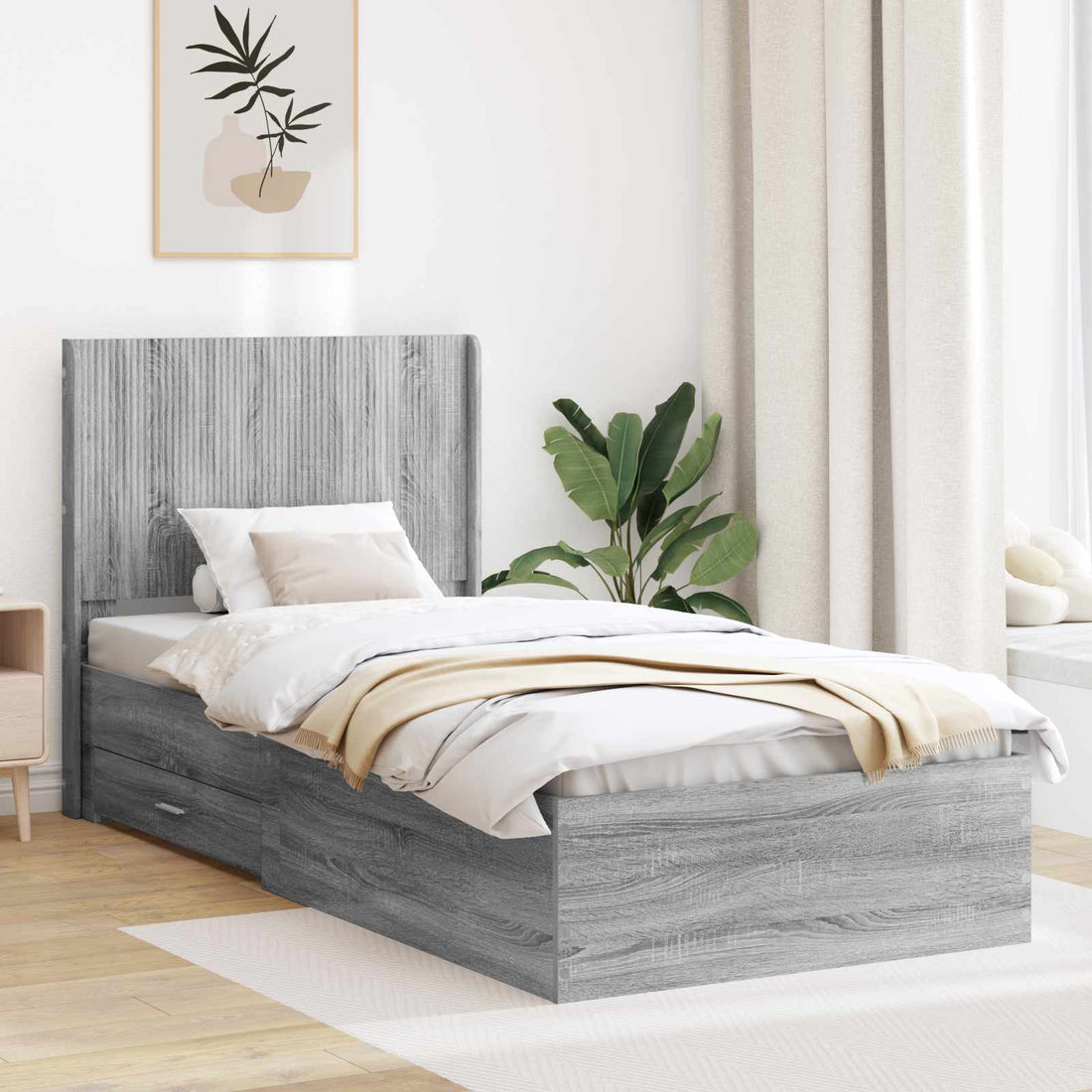 vidaXL Estructura de cama con almacenamiento y cabecero Sonoma gris