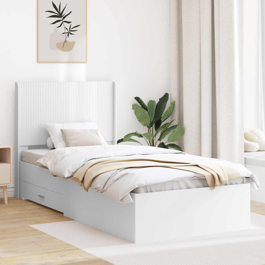 vidaXL Estructura de cama con almacenamiento y cabecero Blanco
