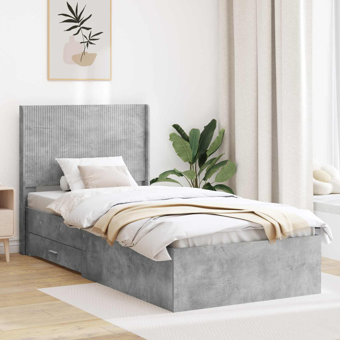 vidaXL Estructura de cama con almacenamiento y cabecero Gris Hormigón