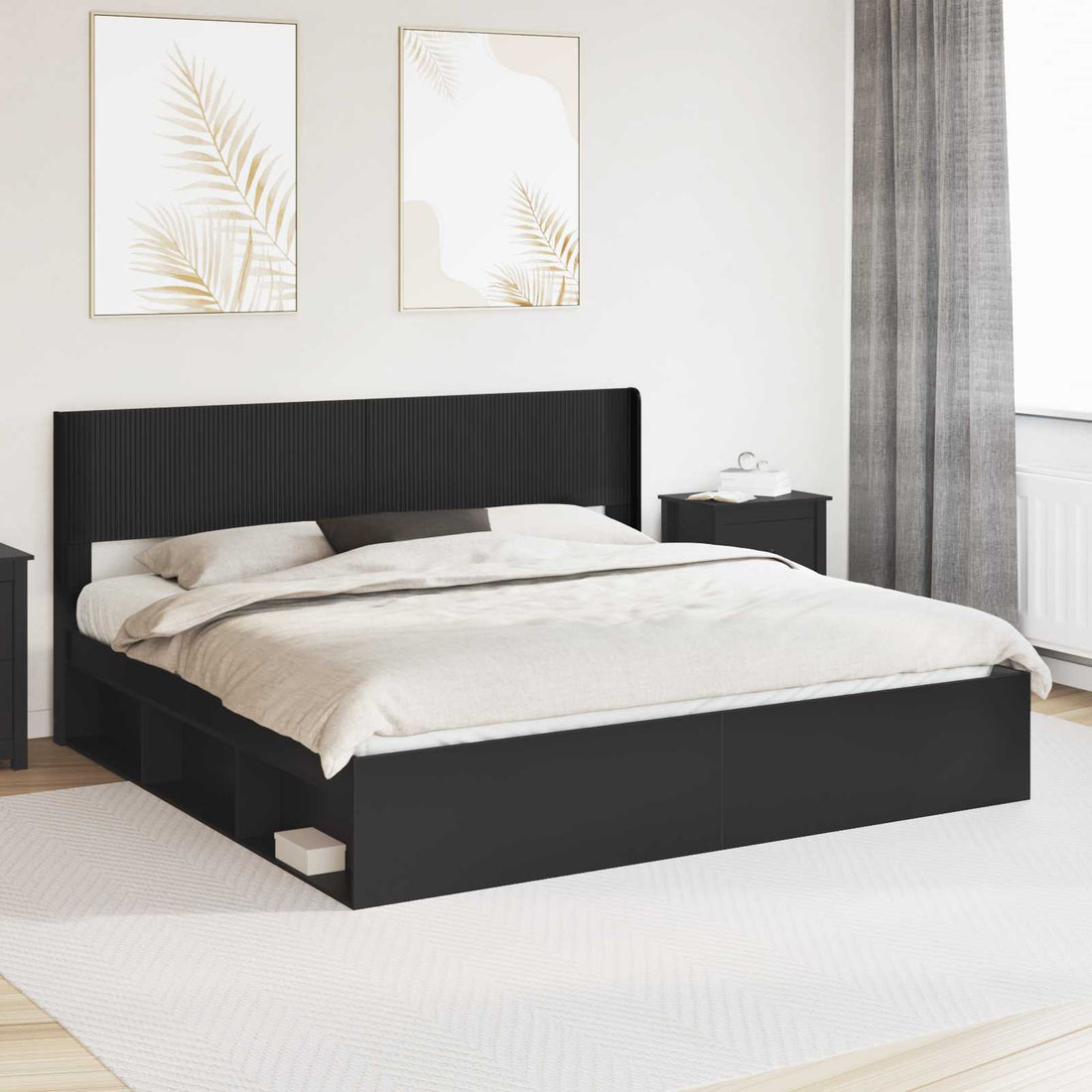vidaXL Estructura de cama con almacenamiento y cabecero Negro