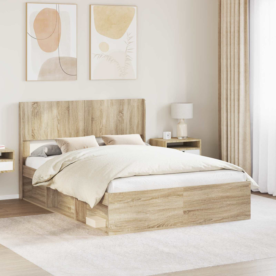 vidaXL Estructura de cama con almacenamiento y cabecero Roble Sonoma