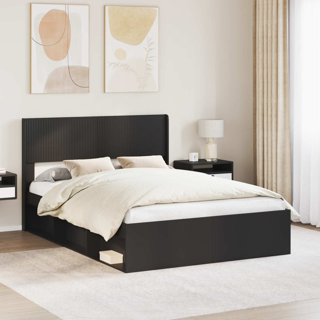 vidaXL Estructura de cama con almacenamiento y cabecero Negro