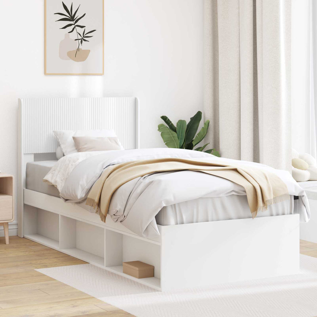 vidaXL Estructura de cama con almacenamiento y cabecero Blanco