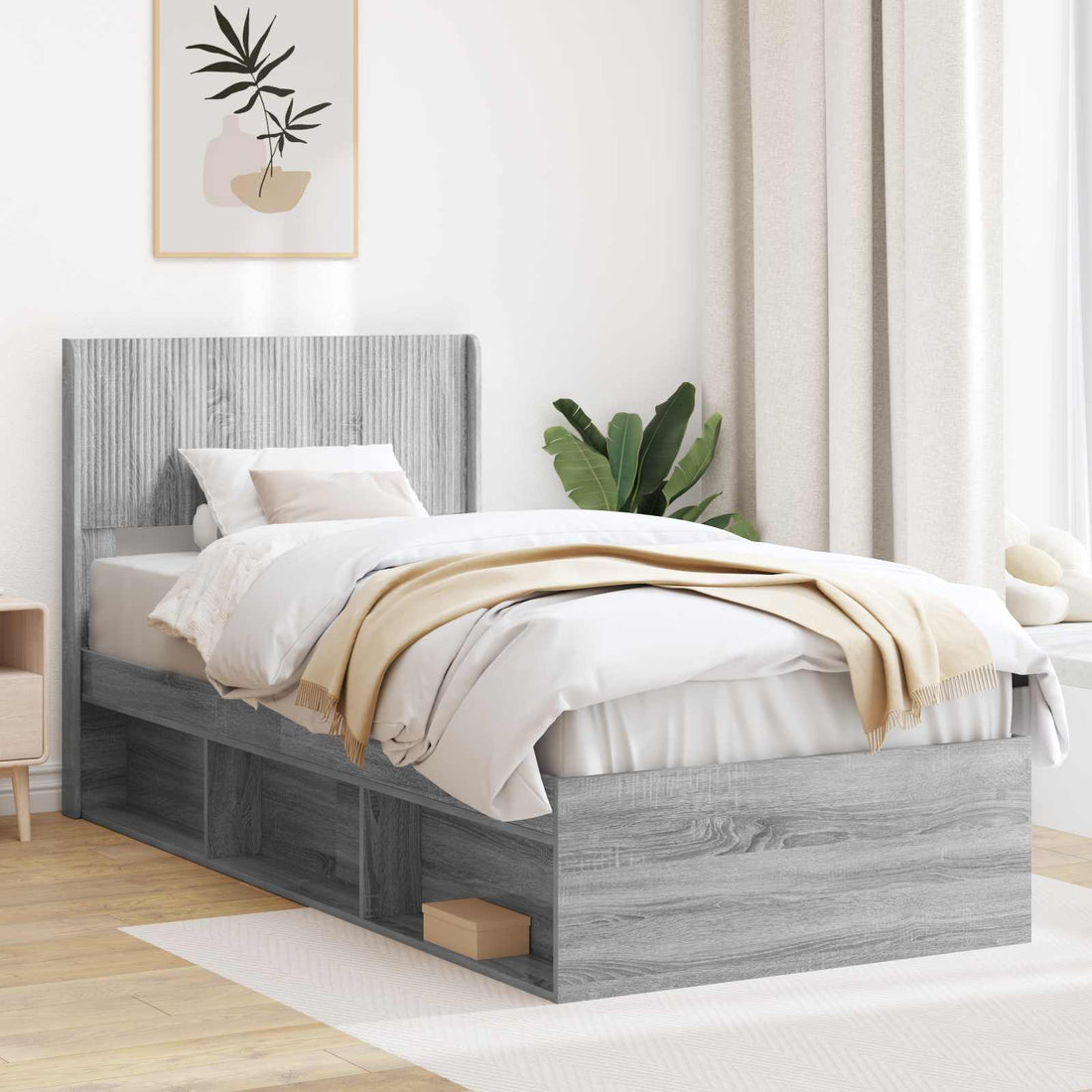 vidaXL Estructura de cama con almacenamiento y cabecero Sonoma gris