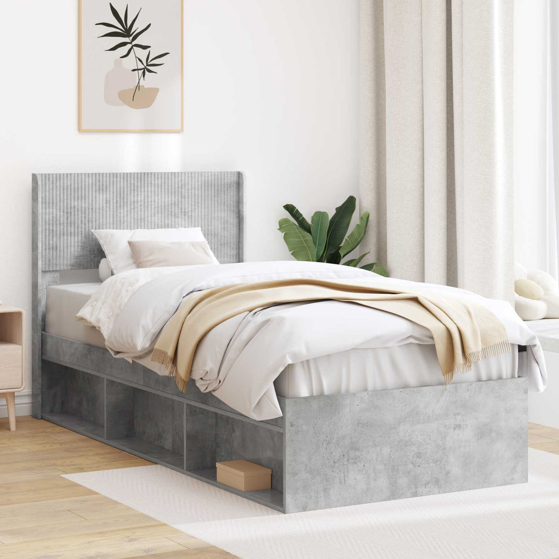 vidaXL Estructura de cama con almacenamiento y cabecero Gris Hormigón