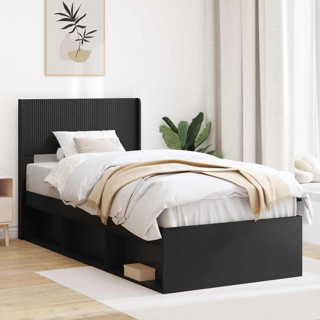vidaXL Estructura de cama con almacenamiento y cabecero Negro